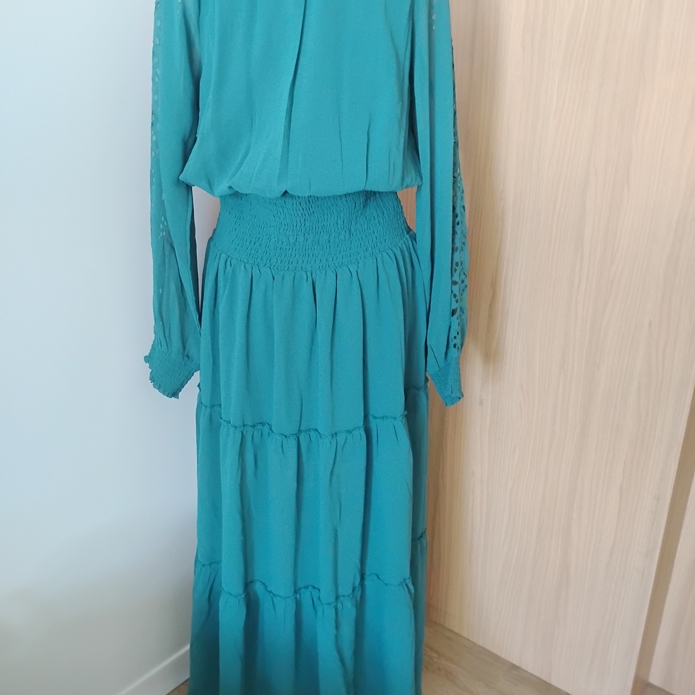 Chic Teal Long Sleeve Maxi Dress - Picture 5 of 6